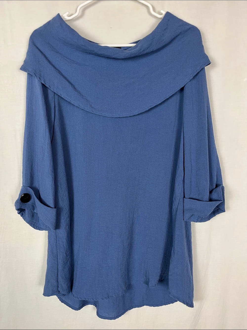Yushi Blue Oversized Lagenlook 3/4 Sleeve Blouse
